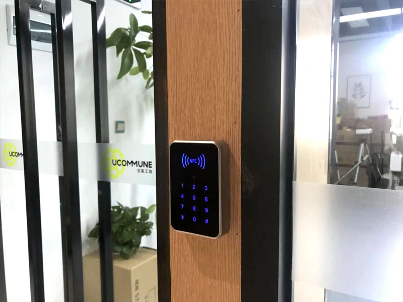 QR code reader installed at a commercial building entrance